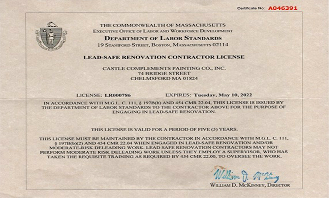 Castle Complements Painting Co Leadsafe Renovation Contractor License
